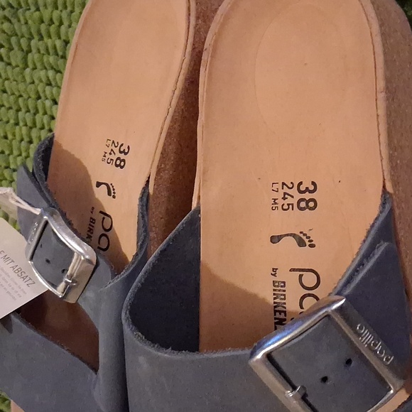 Birkenstock papillio sydney blue - Gem NWT Papillio Blue Slide Sandals with Silver Buckle, Suze 38, Narrow, Cork Wedges